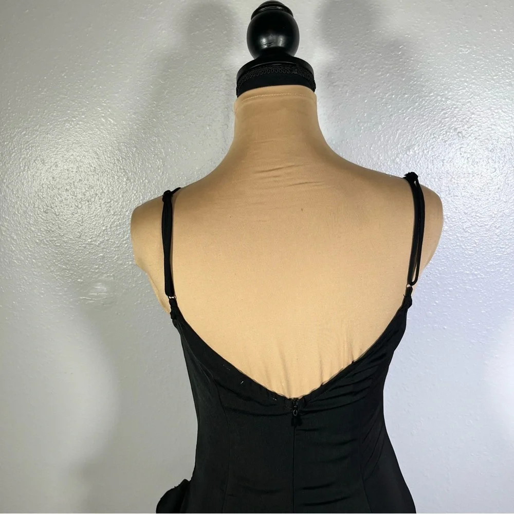 Revolve Black ruffle asymmetrical hem high slit Midi Dress S cocktail datenight - Picture 12 of 15